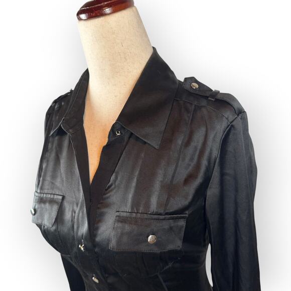 Women's Long Sleeve Black Silk Blouse Size 4 - Picture 4 of 8